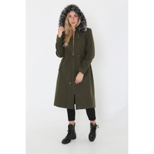 Kmk Kadın Kaşmir Kaşe Kapşonlu Kürklü Kaban Mont