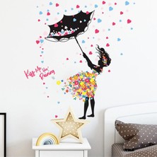 Sheker Home Şemsiyeli Kız Kalpli Renkli Duvar Sticker Seti