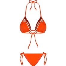 Bonesta Swimwear Boru Boncuk Aksesuarlı Turuncu Üçgen Bikini