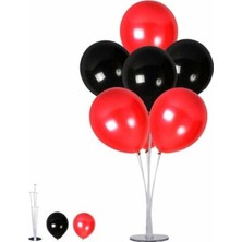 Bal10 Dünyası Balon Standı ve 7 Adet  Metalik Kırmızı-Siyah Balon Seti