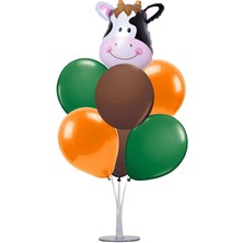 Bal10 Dünyası Safari Hayvan Temalı Balon (Inek) ve 7 Li Balon Standı