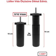 Zeygen Orta Plastik Mobilya Koltuk Kanepe Ayağı 6 Adet Siyah 10 - 14 cm 5/16 Vida (Vida Ölçüsüne Dikkat)