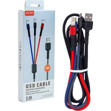 Şimdimi Üçlü Hızlı Şarj ve Data Kablosu 2.4A JKX-N04 Lightning Type-C Micro USB