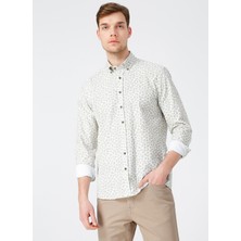 Pierre Cardin Erkek Cepsiz Regular Fit Baskılı Yeşil Gömlek