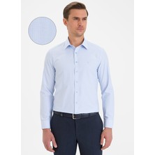 Pierre Cardin Klasik Yaka Slim Fit Armürlü Mavi Erkek Gömlek