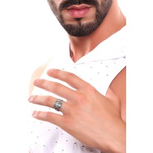 Labalaba Erkek Antik Gümüş Kaplama Ayarlanabilir Çift Başlı Kartal Yüzük