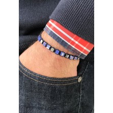 Frnch Varisit Taşlı Küp Kesim Lacivert Renkli Ayarlanabilir Erkek Bileklik FRJ11255-1355-L2