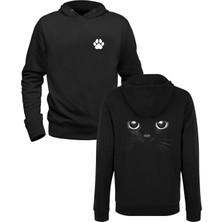 Alfa Tshirt Cat- Kedi Resimli Baskılı Siyah Ön Arka Baskılı Sweatshirt