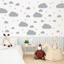 Lizpo Decor Gökyüzü Bulut ve Yıldızlar 80 Adetduvar Sticker Bebek Çocuk Odası Dekoratif Gri Çıkartma Sticker, 80 Adet