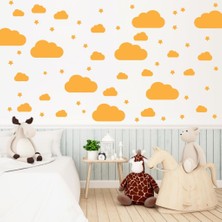 Lizpo Decor Gökyüzü Bulut ve Yıldızlar 80 Adetduvar Sticker Bebek Çocuk Odası Dekoratif Hardal Çıkartma Sticker, 80 Adet