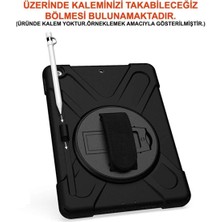 TEKNETSTORE Ipad 9. Nesil 10.2 Inç 2021 Tablet Kılıfı Kalemlikli Defender Askılı Tank Zırh Silikon Yüksek Koruma