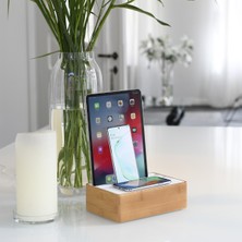 Alldock Wireless Kablosuz Şarj Standı - Bambu / Beyaz