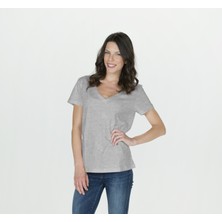 Think Simple Kadın Derin V Yaka Penye T-Shirt- Gri