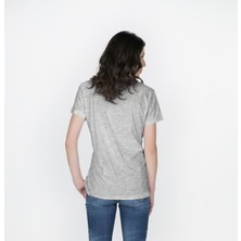 Think Simple Kadın Derin V Yaka Penye T-Shirt- Gri