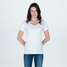 Think Simple Kadın V Yaka T-Shirt - Beyaz
