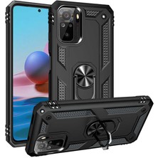 Canpay Xiaomi Redmi Note 10S Kılıf Metal Solid Yüzüklü Standlı Military Ring Srs