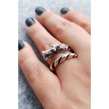 Fildişi Aksesuar Antik Gümüş Kaplama Burgulu Ejderha Şekilli El Yapımı Ayarlanabilir Yüzük