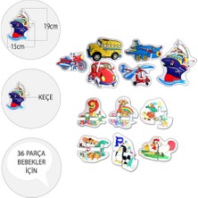 Tox 12 Set - 36 Parça Tox Hayvanlar ve Ulaşım Araçları 2+ Keçe Yapboz - 2 Yaş Puzzle T03 T02