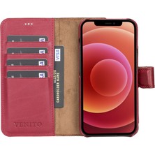 Venito Apple iPhone 13 Pro Florence Efekli Vişne Deri Cüzdan Telefon Kılıfı