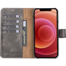 Venito Apple iPhone 13 Florence Gri Deri Cüzdan Telefon Kılıfı