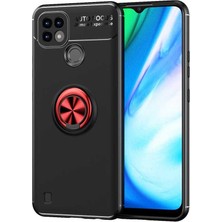 Caseart Realme C25 Kılıf Renkli Yüzüklü Manyetik Silikon Kapak Siyah - Kırmızı