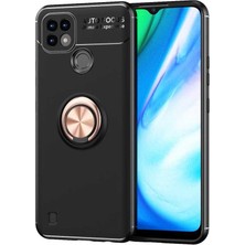Caseart Realme C25 Kılıf Renkli Yüzüklü Manyetik Silikon Kapak Siyah - Rose Gold