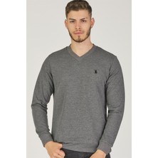 V4002 V Yaka Erkek Sweatshirt-Antrasit