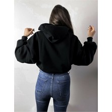 Basegard Kadın Siyah Şardonlu Oversize Basic Kapüşonlu Cep Detaylı Sweatshirt