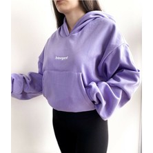 Basegard Kadın Lila Şardonlu Oversize Basic Kapüşonlu Cep Detaylı Sweatshirt