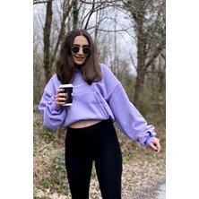 Basegard Kadın Lila Şardonlu Oversize Basic Kapüşonlu Cep Detaylı Sweatshirt