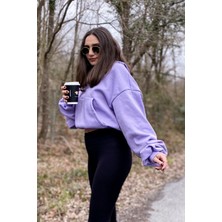 Basegard Kadın Lila Şardonlu Oversize Basic Kapüşonlu Cep Detaylı Sweatshirt