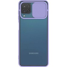 Kzy Samsung Galaxy M32 Kapak Lensi Açılır Kapanır Kamera Korumalı Silikon Kılıf - Lila