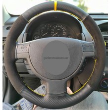 Gürler Oto Aksesuar Opel Combo Alkantra Dikmeli Direksiyon Kılıfı Karbon Sarı Ipli