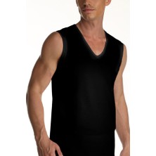 Çift Kaplan Erkek Elastanlı V Yaka Kolsuz Siyah Fanila 0924