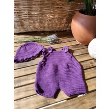 Handmade El Örgüsü Bebek Kısa Kol Tulum ve Şapka, Yeni Doğan Hastane Eve Dönüş Kıyafeti