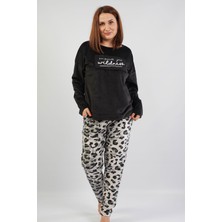 VİENETTA 105169-4997 BAYAN BÜYÜK BEDEN UZUN KOL KADİFE SİYAH PİJAMA TAKIMI