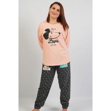 Vienetta Büyük Beden Düşük Omuzlu Uzun Kol Pijama Takım
