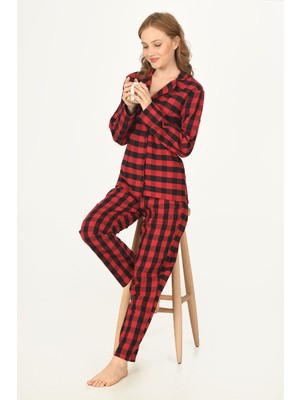 NBB Kırmızı Siyah Pötikare Gömlekli Pijama Takım