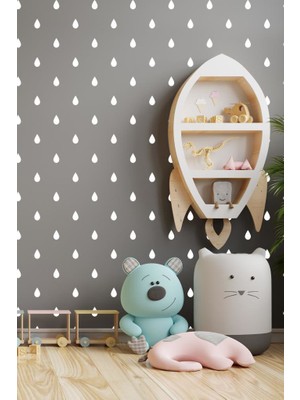Lizpo Decor Yağmur Damlası Duvar Sticker Bebek Çocuk Odası Dekoratif Çıkartma Beyaz Sticker, 3X5CM 100 Adt