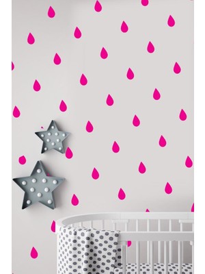 Lizpo Decor Yağmur Damlası Duvar Sticker Bebek Çocuk Odası Dekoratif Çıkartma Pembe Sticker, 3X5CM 100 Adt