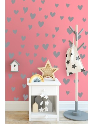 Lizpo Decor Kalp Yağmuru Duvar Sticker Bebek Çocuk Odası Dekoratif Gri Çıkartma Sticker, 3-4-5cm 140 Adt