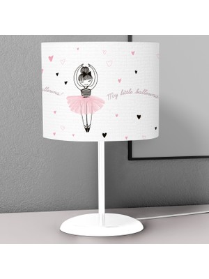 instababyrooms Küçük Balerin Pembe Kalp Desenli Çocuk Odası Dijital Baskılı Çocuk Odası Masaüstü Abajur Avize
