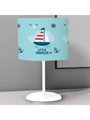 instababyrooms Mavi Küçük Gezgin Desenli Çocuk Odası Dijital Baskılı Çocuk Odası Masaüstü Abajur Avize