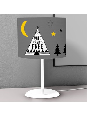 instababyrooms Gri Çadır  Desenli Çocuk Odası Dijital Baskılı Çocuk Odası Masaüstü Abajur Avize