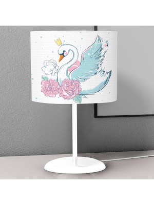 instababyrooms Mavi Kuğu ve Pembe Gül Desenli Çocuk Odası Dijital Baskılı Çocuk Odası Masaüstü Abajur Avize