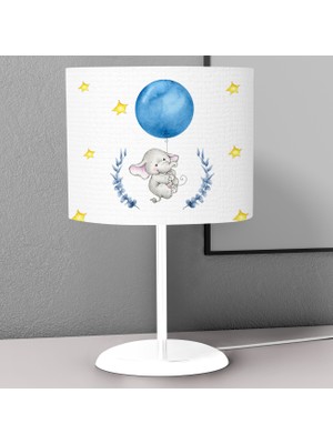 instababyrooms Mavi Balon ve Uçan Fil Desenli Çocuk Odası Dijital Baskılı Çocuk Odası Masaüstü Abajur Avize