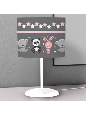 instababyrooms Gri Tavşan Ayı Panda Desenli Çocuk Odası Dijital Baskılı Çocuk Odası Masaüstü Abajur Avize