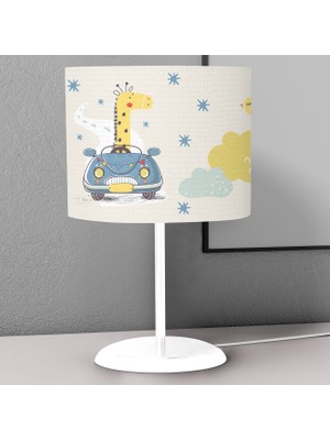 instababyrooms Mavi Araba Süren Zürafa Desenli Çocuk Odası Dijital Baskılı Çocuk Odası Masaüstü Abajur Avize