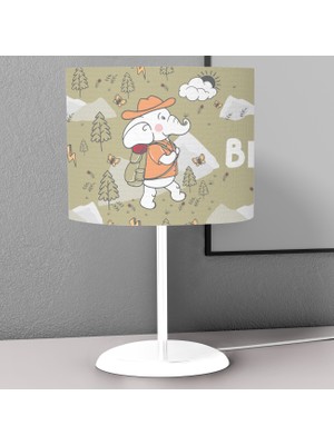 instababyrooms Yeşil Cesur Fil  Desenli Çocuk Odası Dijital Baskılı Çocuk Odası Masaüstü Abajur Avize