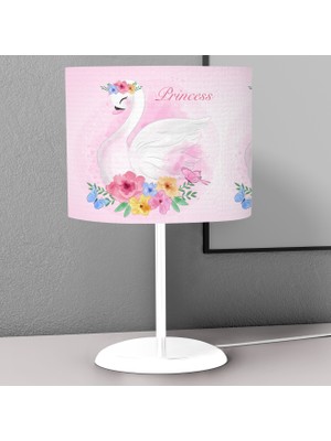 instababyrooms Tozpembe Prenses Kuğu Desenli Çocuk Odası Dijital Baskılı Çocuk Odası Masaüstü Abajur Avize